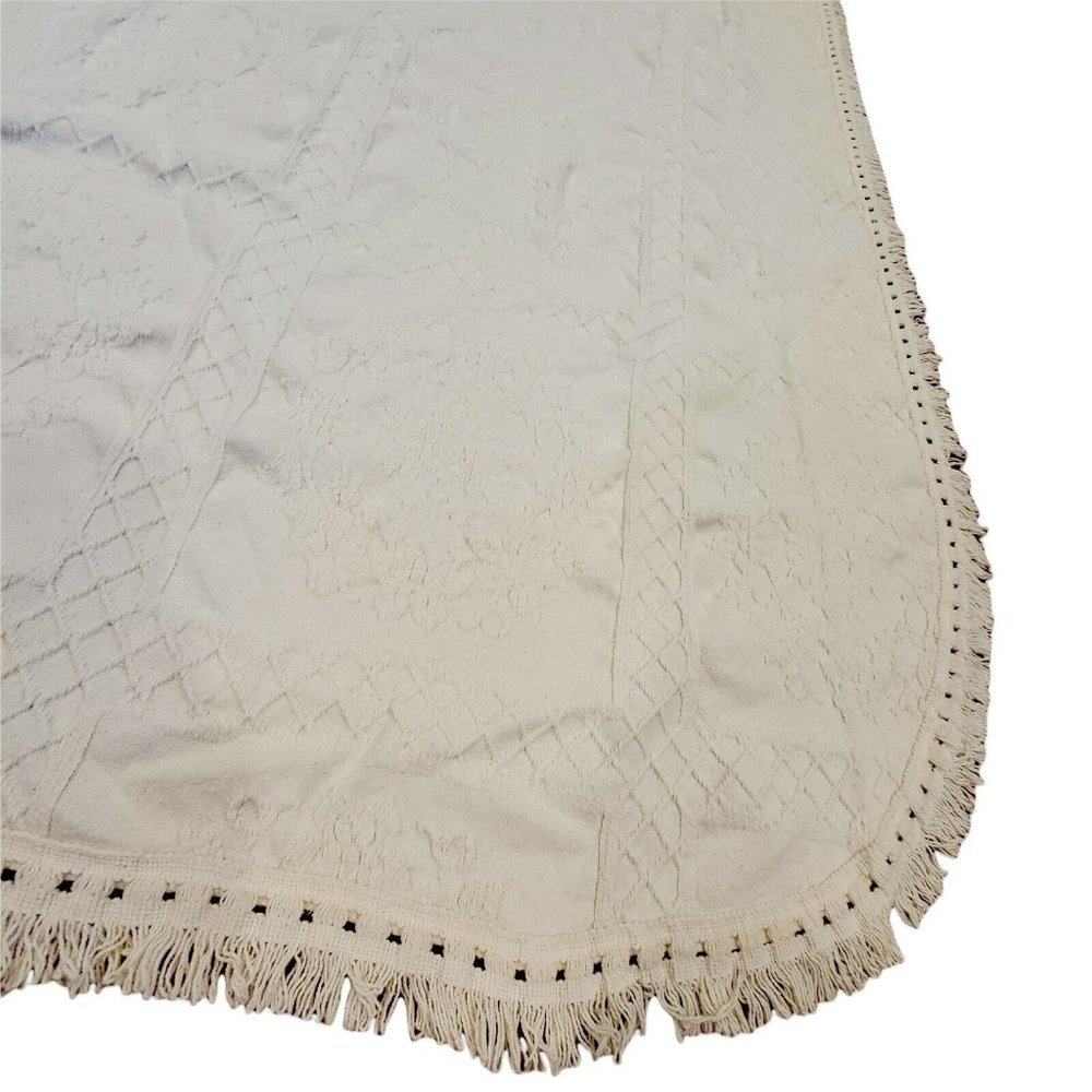 Vintage Crown Craft Chenille Bedspread Coverlet Bohemian Twin Fringe‎ 76x108